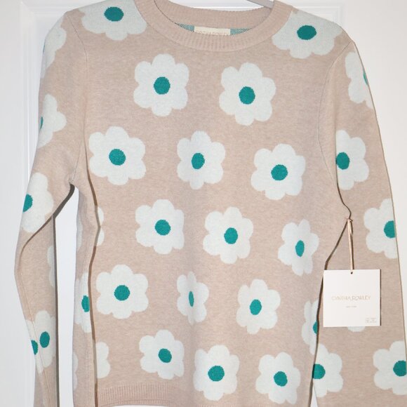 NEW CYNTHIA ROWLEY Double Knit Floral Crew Neck Sweater Large - Picture 3 of 5